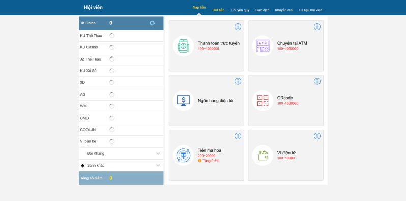 Nạp rút đa kênh trên Kubet